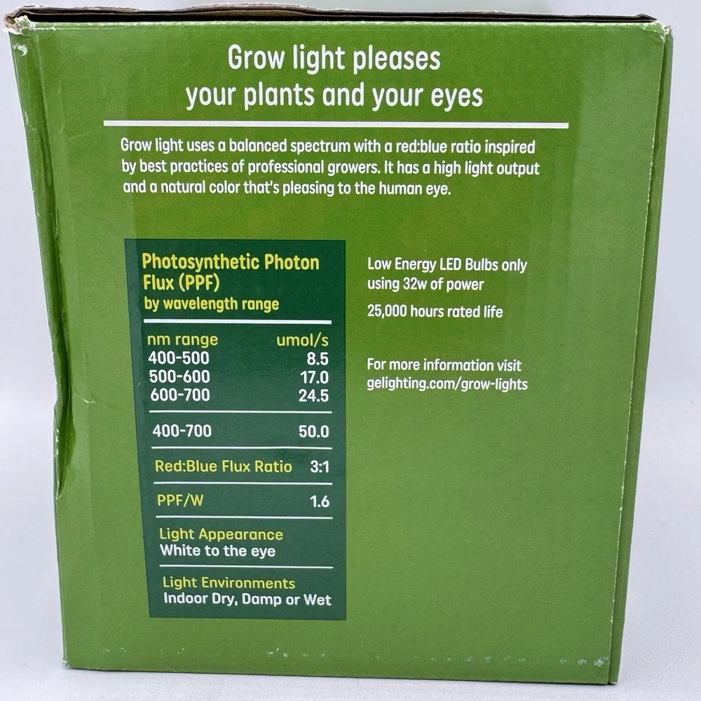 GE Grow Light LED PAR38 Bulb 50 PPF Balanced Spectrum For Seeds & Greens